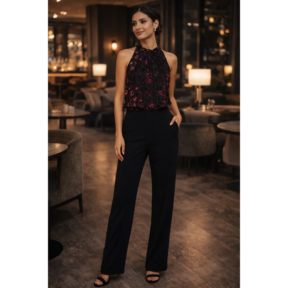 Ramy‎ Brook Leona Floral Burnout Jumpsuit Sleeveless Black Size 0 Cocktail